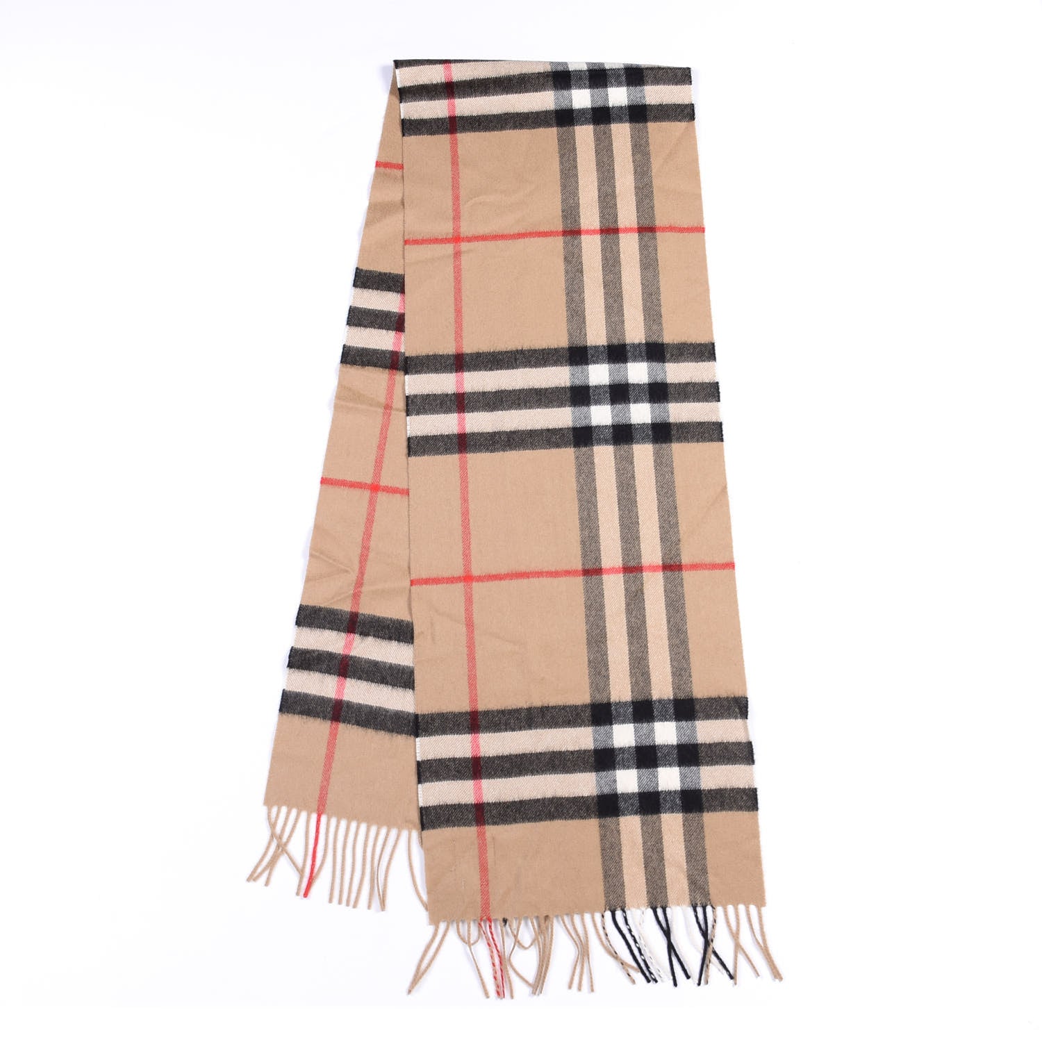 Burberry Cashmere Giant Check Fringe Scarf Archive Beige 1 of 3