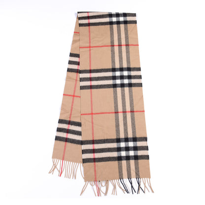 Burberry Cashmere Giant Check Fringe Scarf Archive Beige 1 of 3