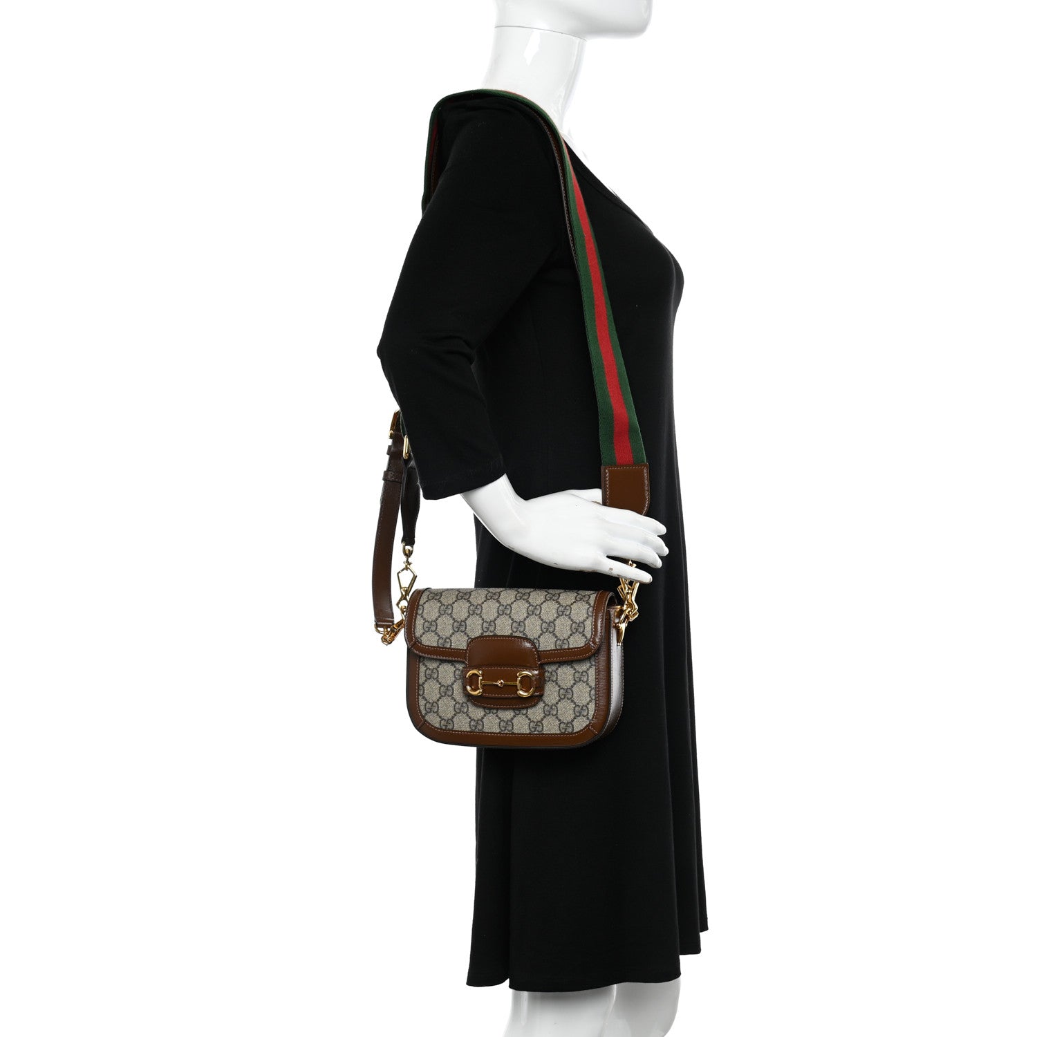 Gucci GG Supreme Monogram Web Mini Horsebit 1955 Shoulder Bag Beige Brown Sugar 2 of 13