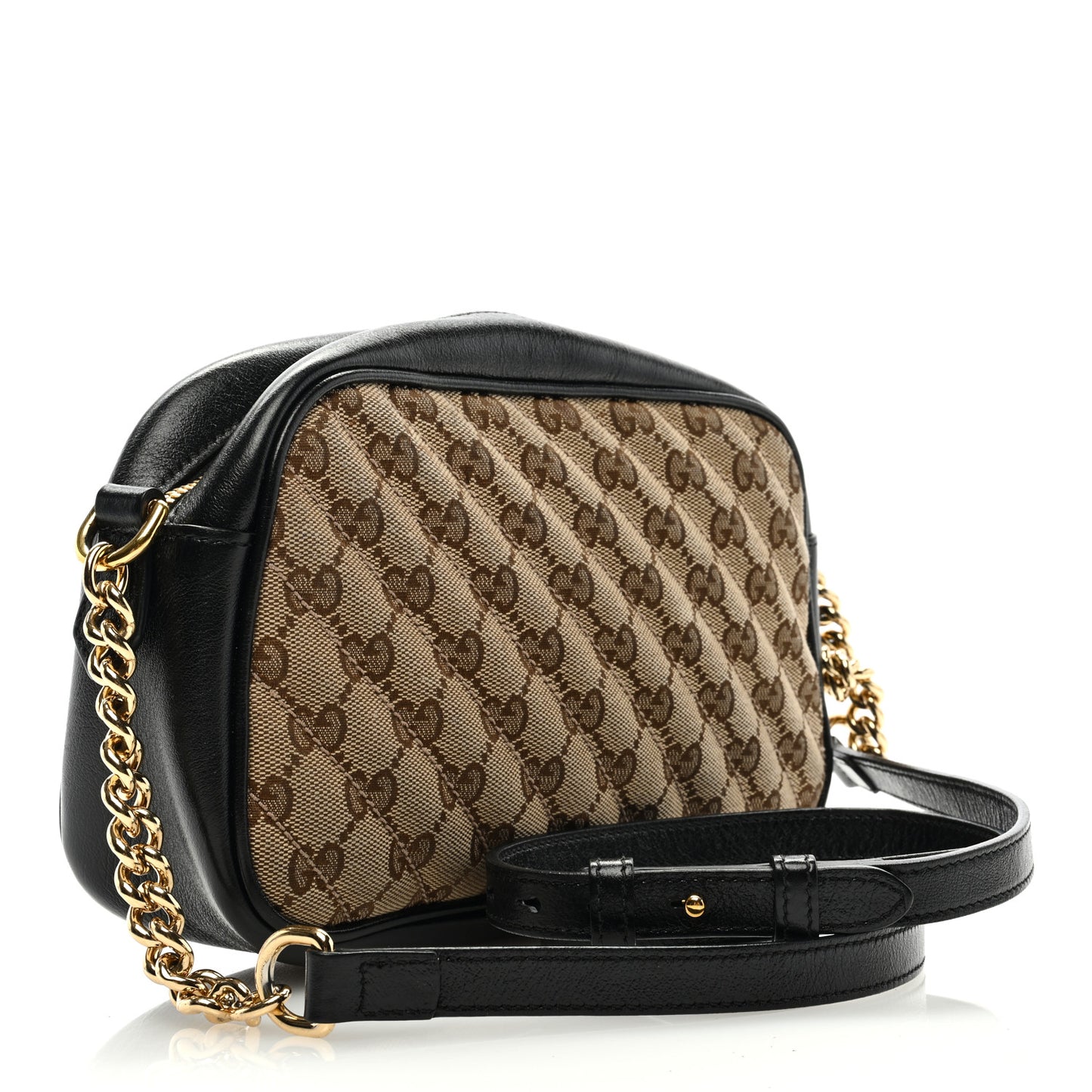 Monogram Matelasse Diagonal Small GG Marmont Chain Shoulder Bag Beige Black