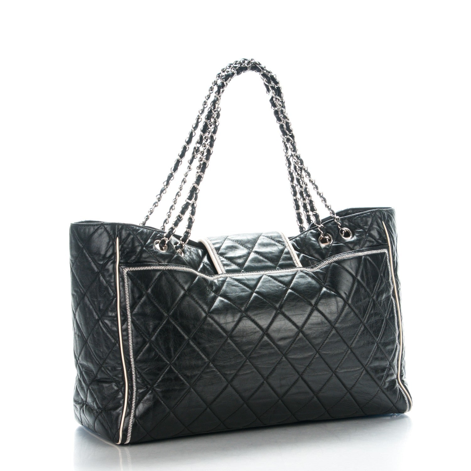 Chanel Lambskin Quilted East West Large Tote Black 3 of 8
