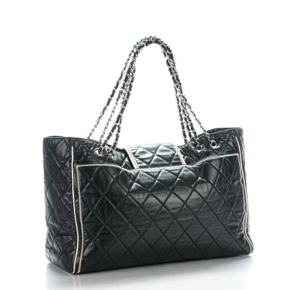 Chanel Lambskin Quilted East West Large Tote Black 3 of 8