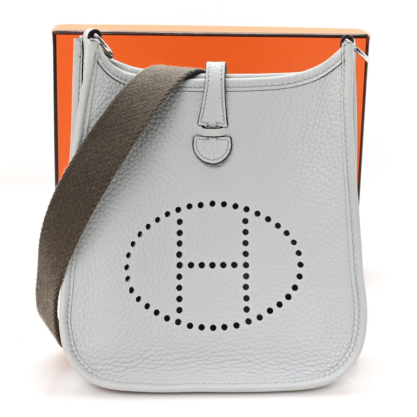 Taurillon Clemence Amazone Evelyne Short Strap TPM Bleu Pale Gris Etain
