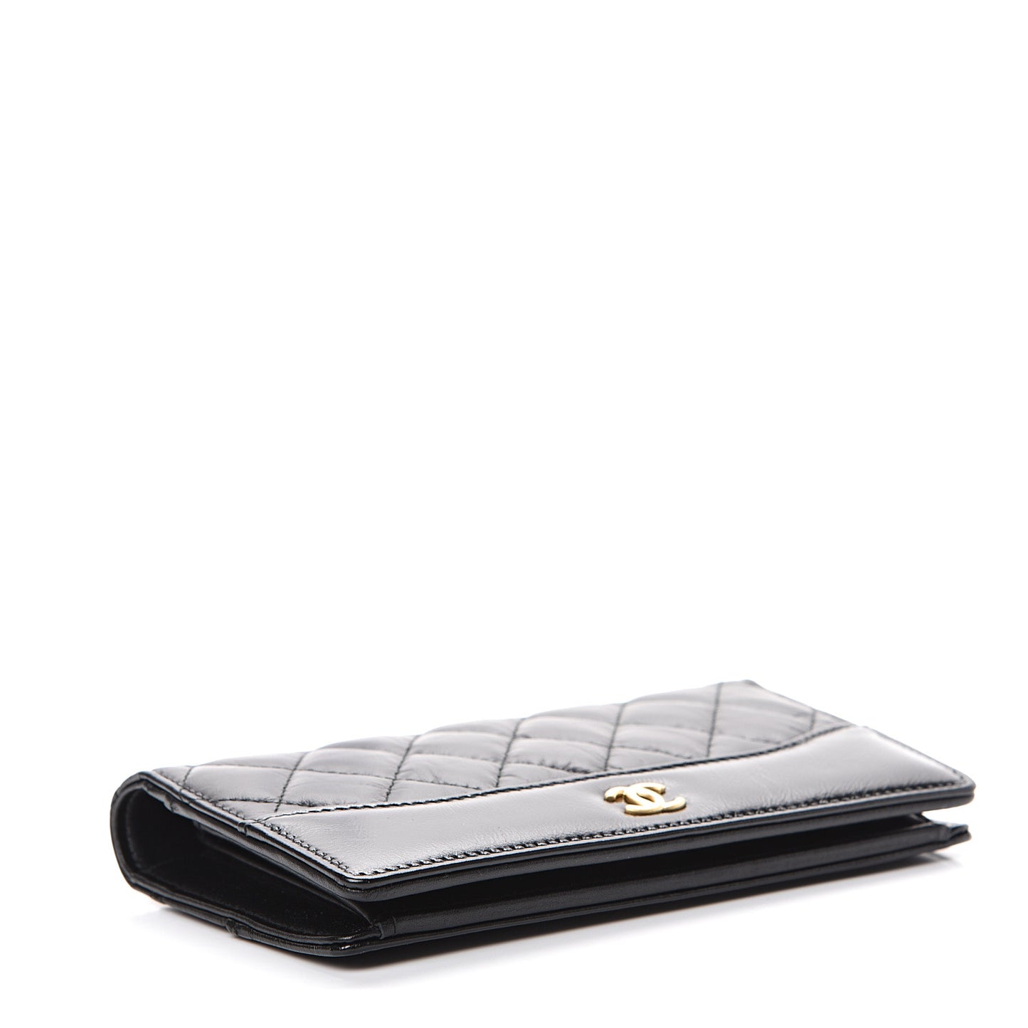 Aged Calfskin Quilted Gabrielle Yen Wallet Black