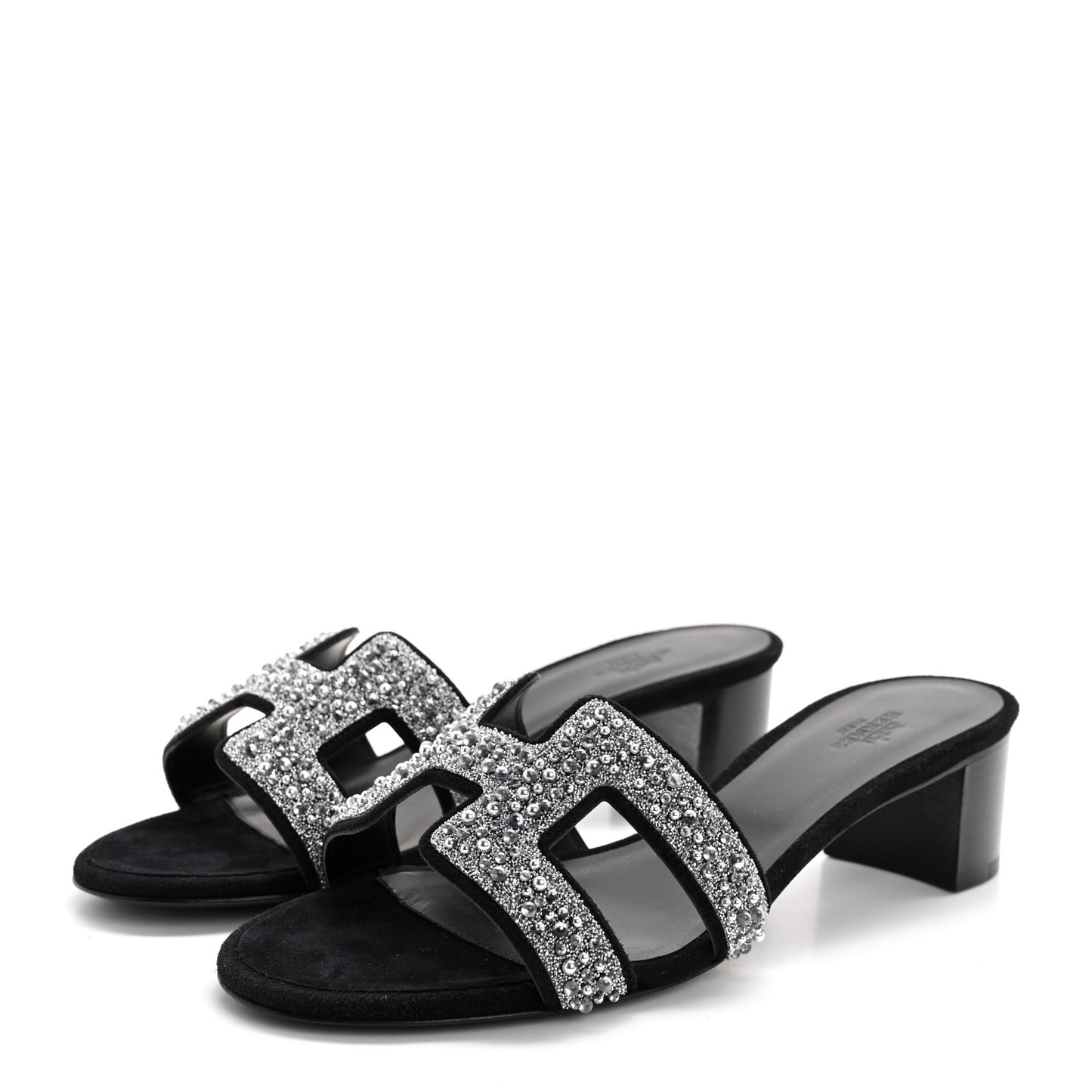 Suede Goatskin Crystal Oasis Sandals 38 Gris Argente Black