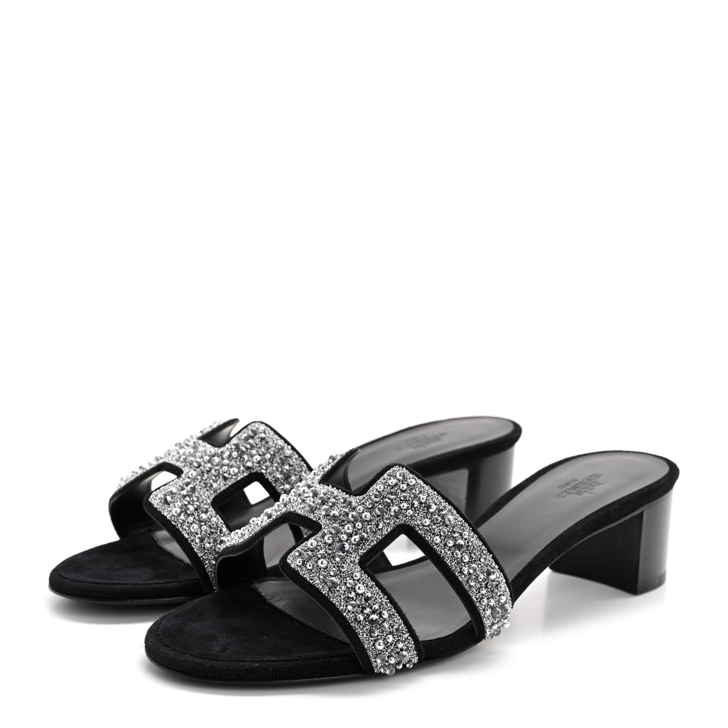 Hermes Suede Goatskin Crystal Oasis Sandals 38 Gris Argente Black 3 of 7