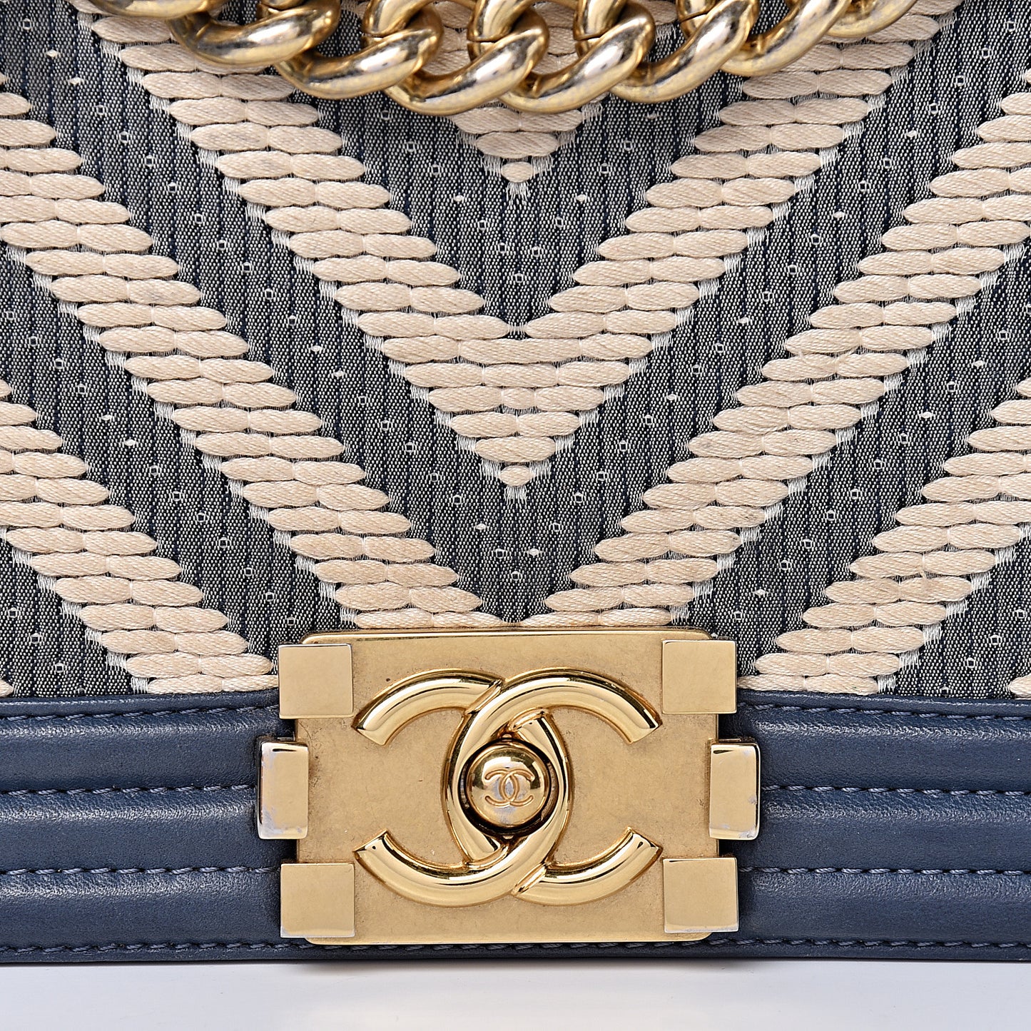 Fabric Chevron Braided Small Boy Flap Blue Ivory