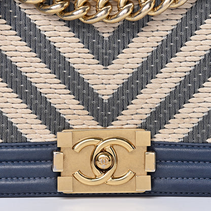 Chanel Fabric Chevron Braided Small Boy Flap Blue Ivory 8 of 12