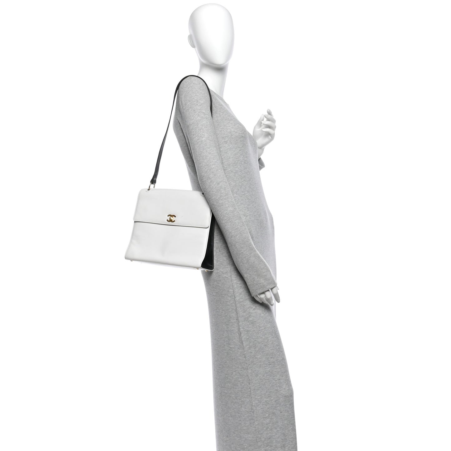 Calfskin Flap Shoulder Bag White Black