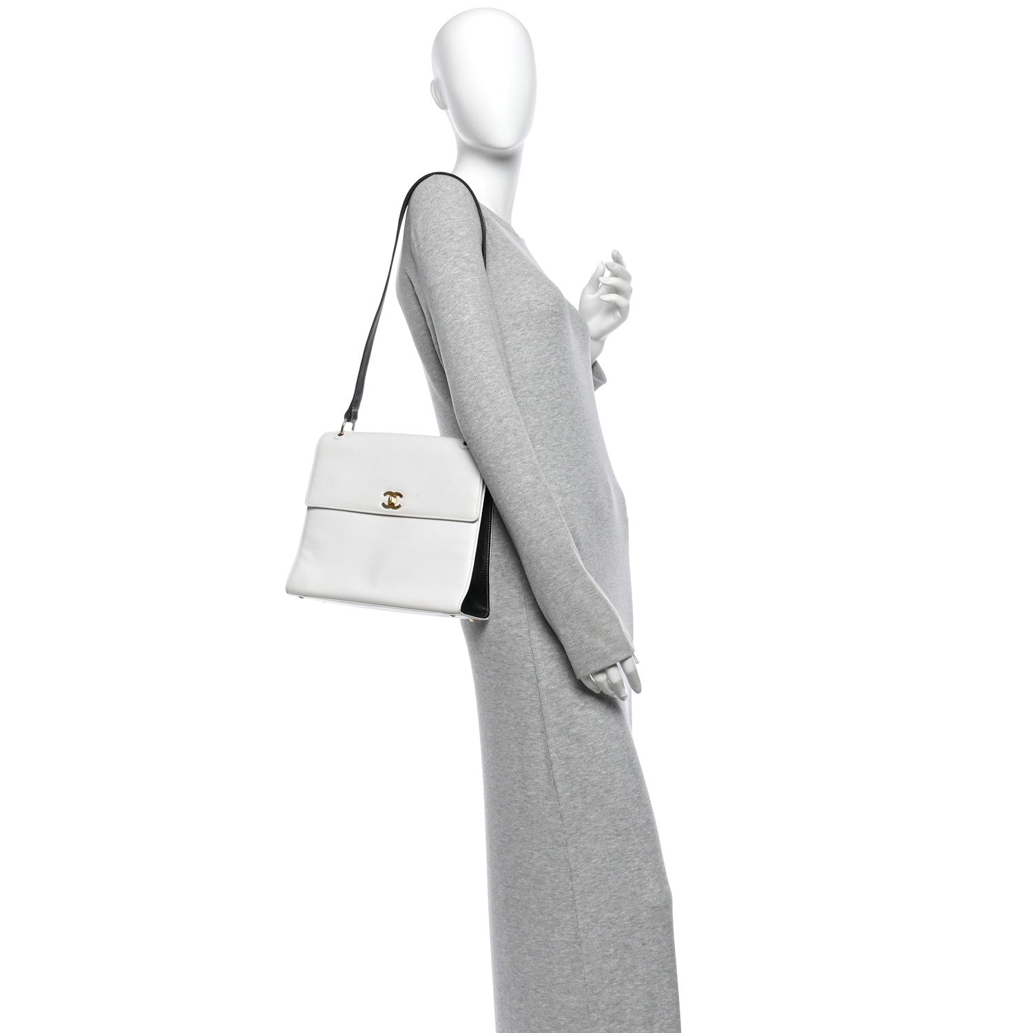Chanel Calfskin Flap Shoulder Bag White Black 2 of 12