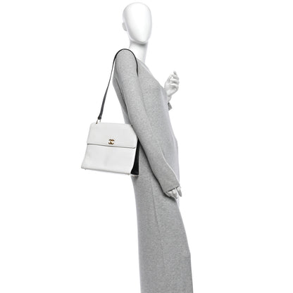 Chanel Calfskin Flap Shoulder Bag White Black 2 of 12