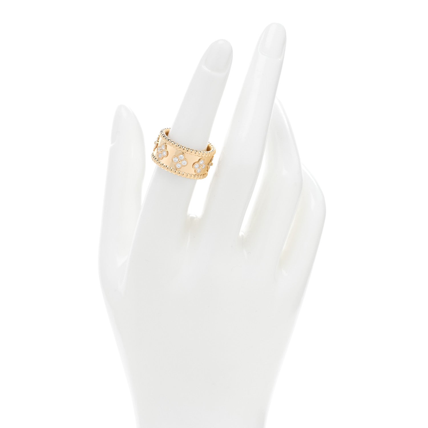 Van Cleef & Arpels 18K Yellow Gold Diamond Perlee Clovers Ring 53 6.5 2 of 5