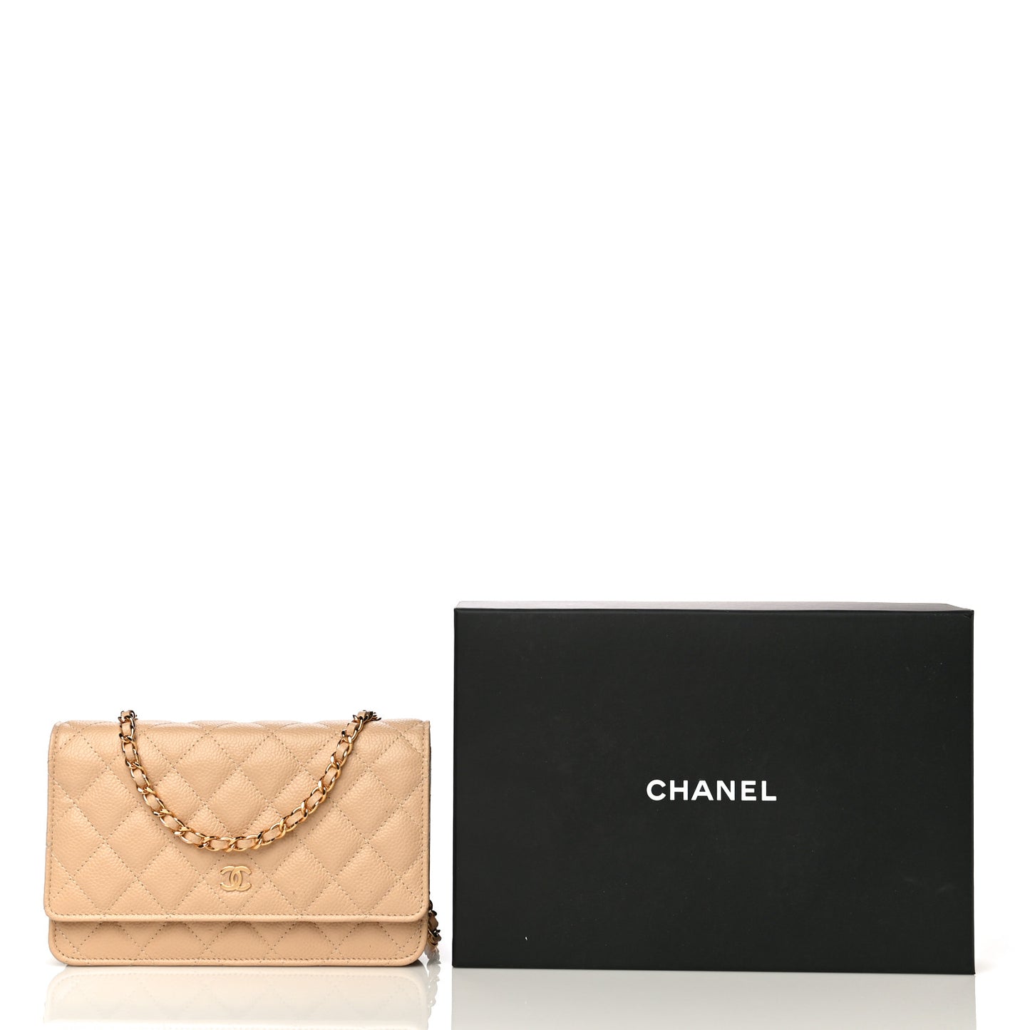 Caviar Quilted Wallet On Chain WOC Beige