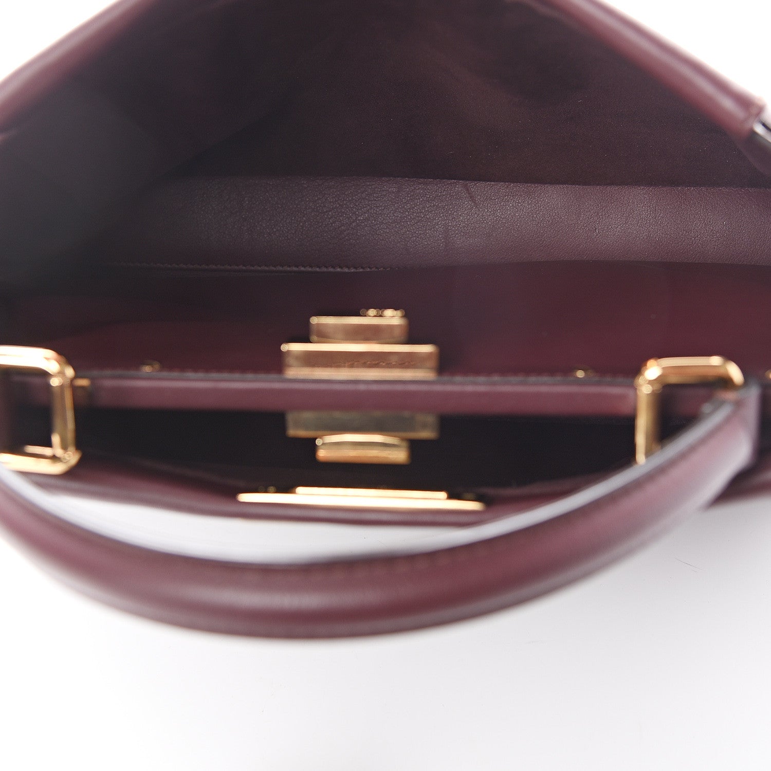 Fendi Vitello Seta Waves Bi-Color Medium Peekaboo Iconic Satchel Bordeaux Latte 4 of 9
