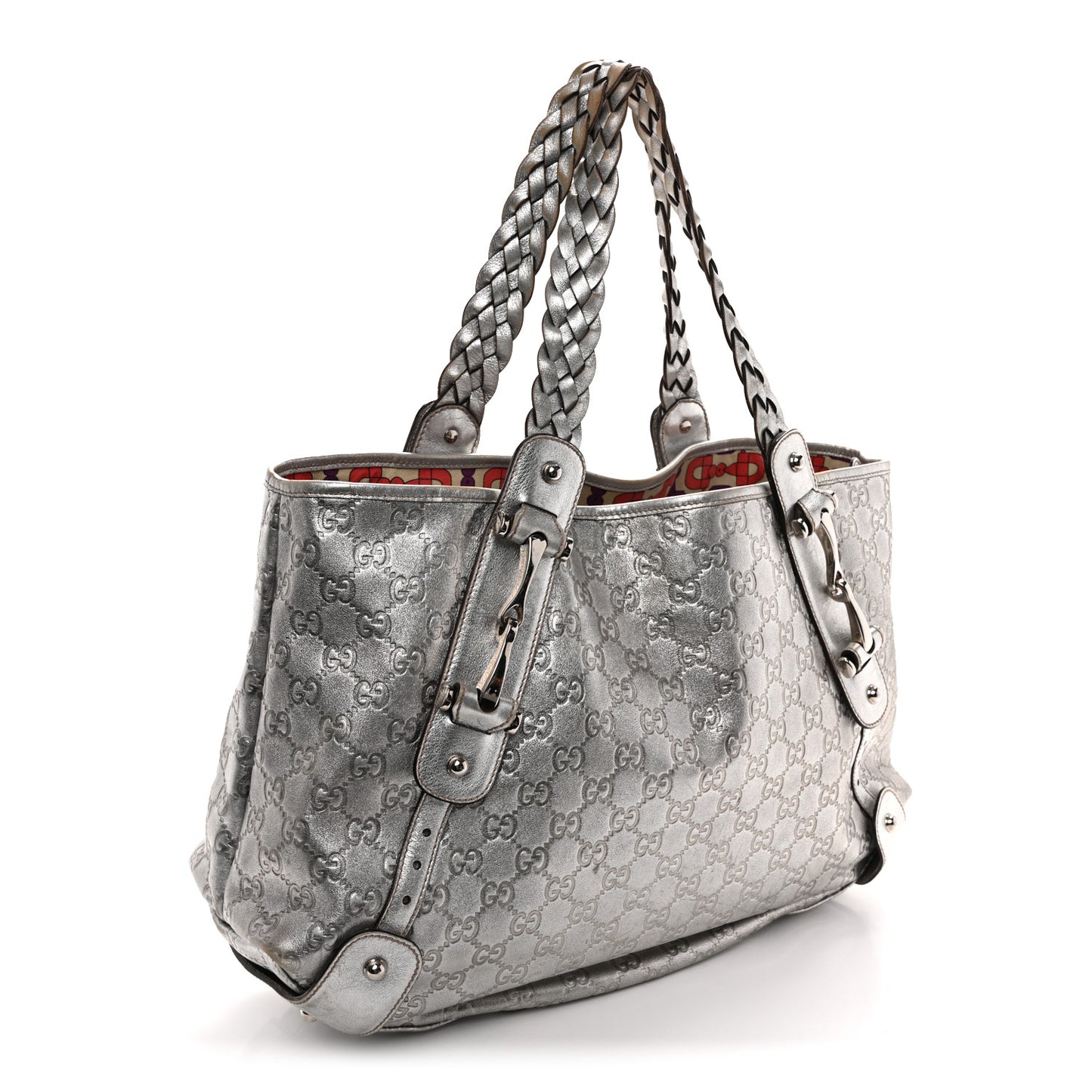 Metallic Guccissima Medium Pelham Shoulder Bag Silver