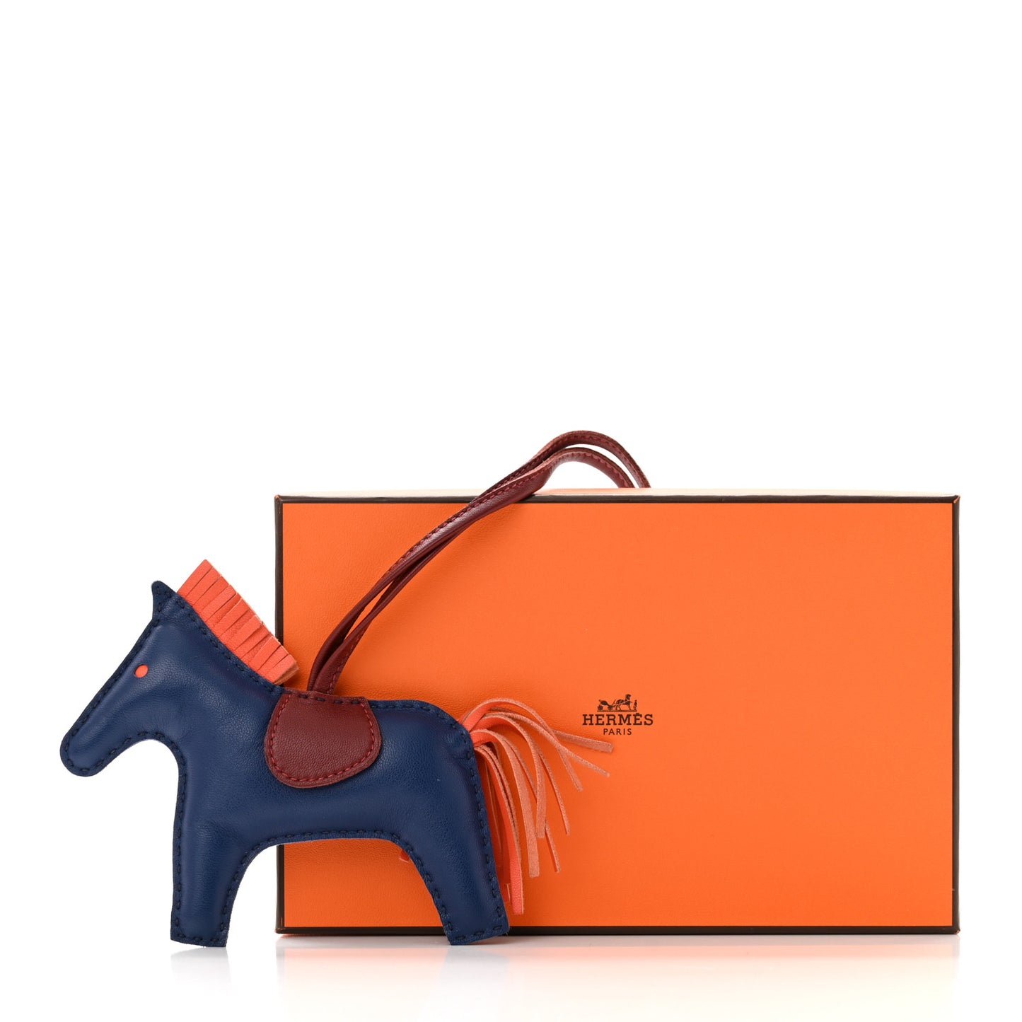 Milo Lambskin Grigri Rodeo Horse Bag Charm MM Bleu de Malte Rouge H Orange Poppy