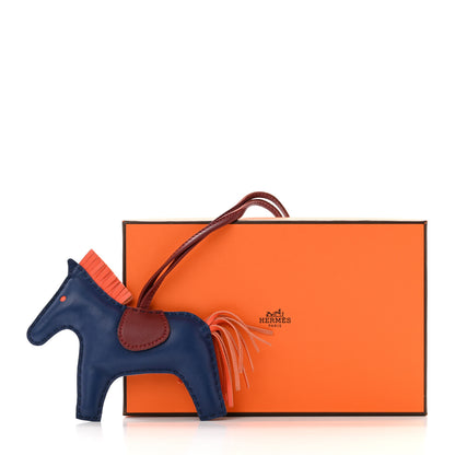 Hermes Milo Lambskin Grigri Rodeo Horse Bag Charm MM Bleu de Malte Rouge H Orange Poppy 4 of 4