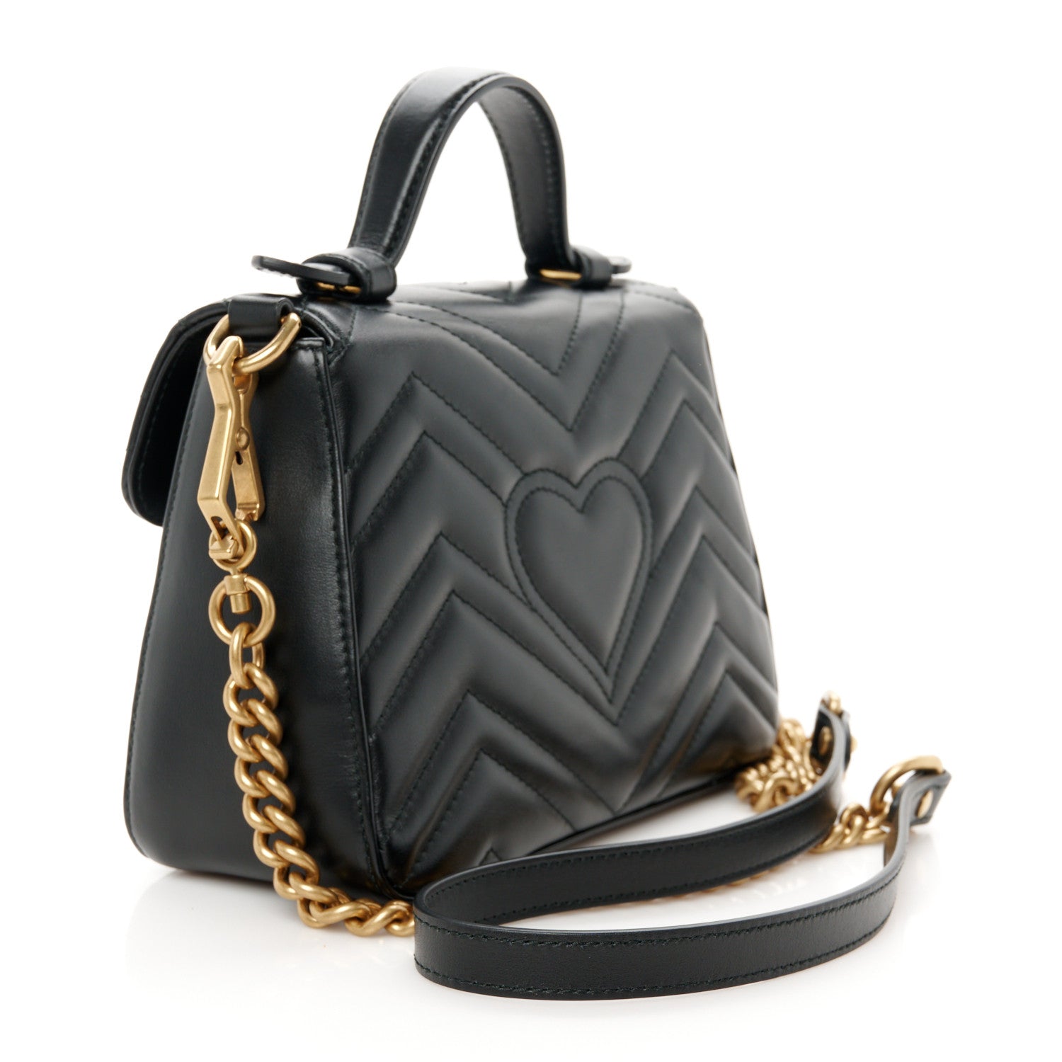 Gucci Calfskin Matelasse Mini GG Marmont Top Handle Shoulder Bag Black 3 of 10