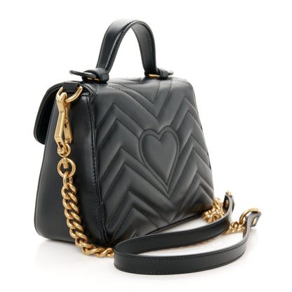 Gucci Calfskin Matelasse Mini GG Marmont Top Handle Shoulder Bag Black 3 of 10