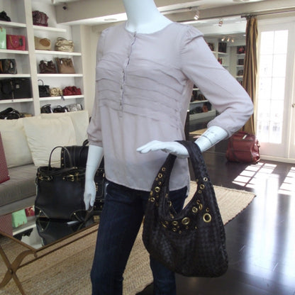 Bottega Veneta Leather Woven Rivet Veneta Medium Hobo Ebano 2 of 8