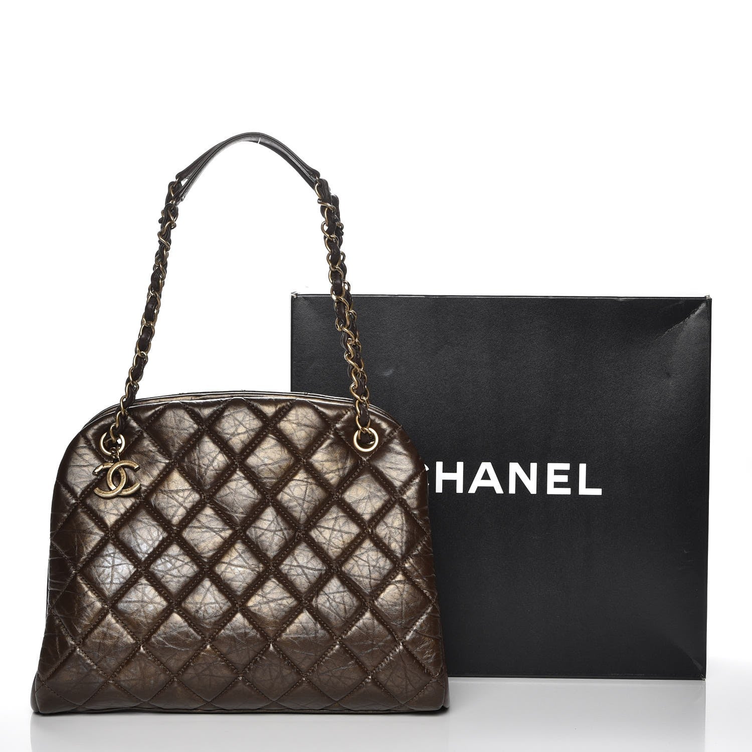 Chanel Aged Calfskin Large Just Mademoiselle Bowling Bag Brown 8 of 8