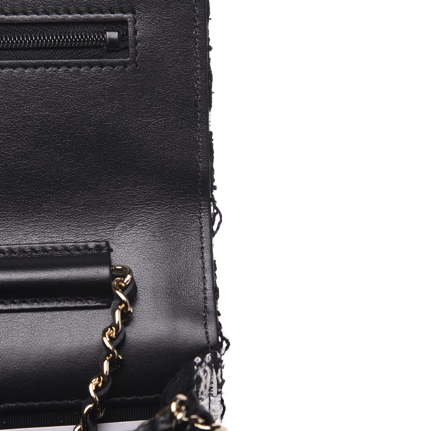 Tweed Quilted Wallet On Chain WOC Black Ecru White