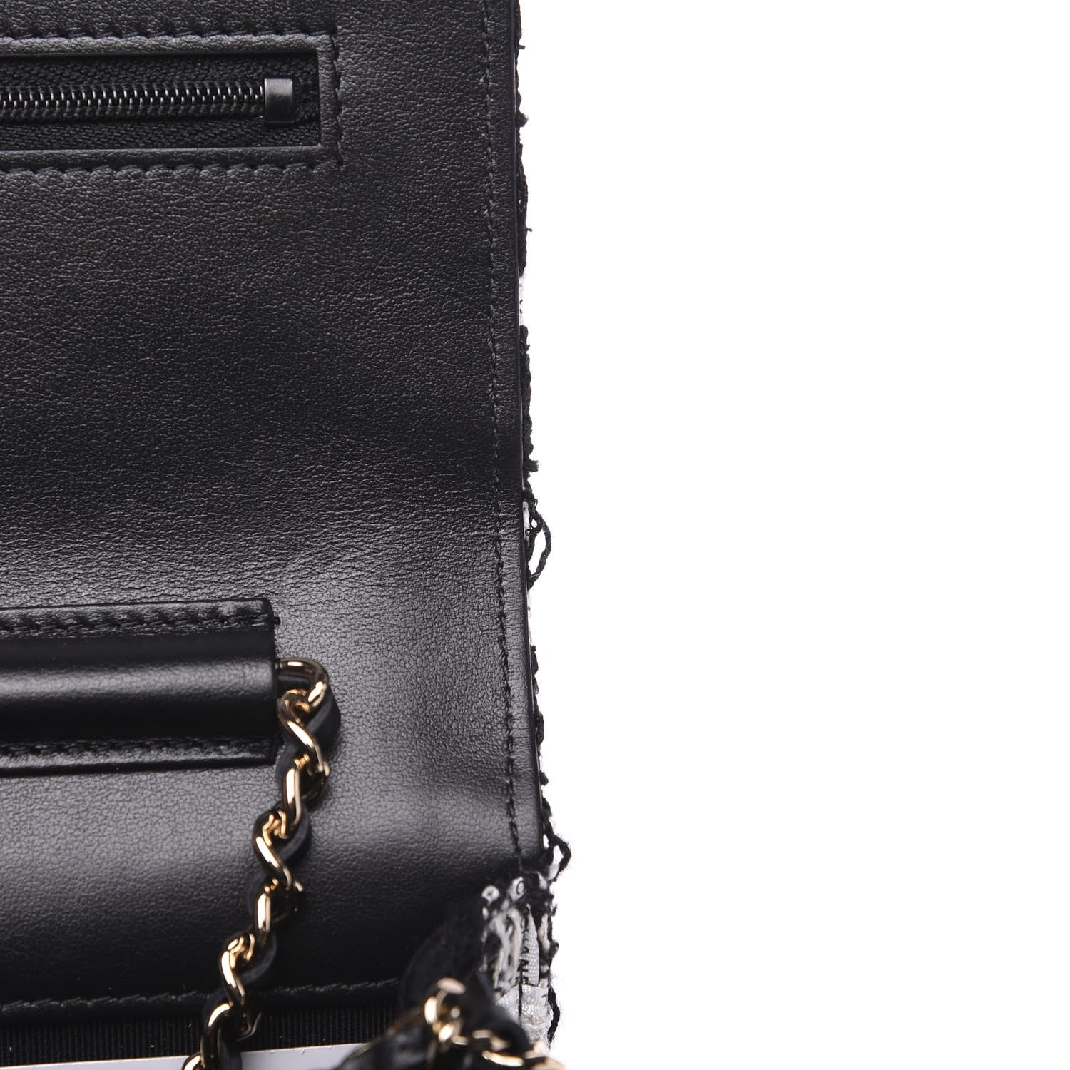 Chanel Tweed Quilted Wallet On Chain WOC Black Ecru White 8 of 11