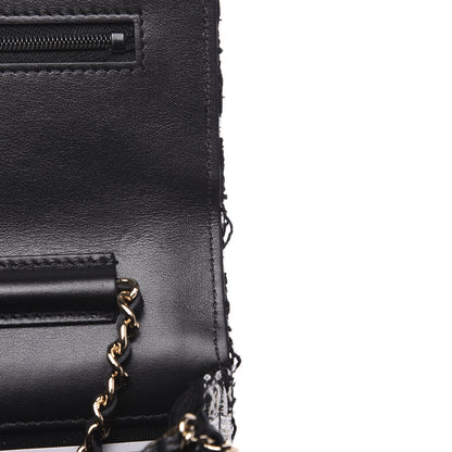 Chanel Tweed Quilted Wallet On Chain WOC Black Ecru White 8 of 11