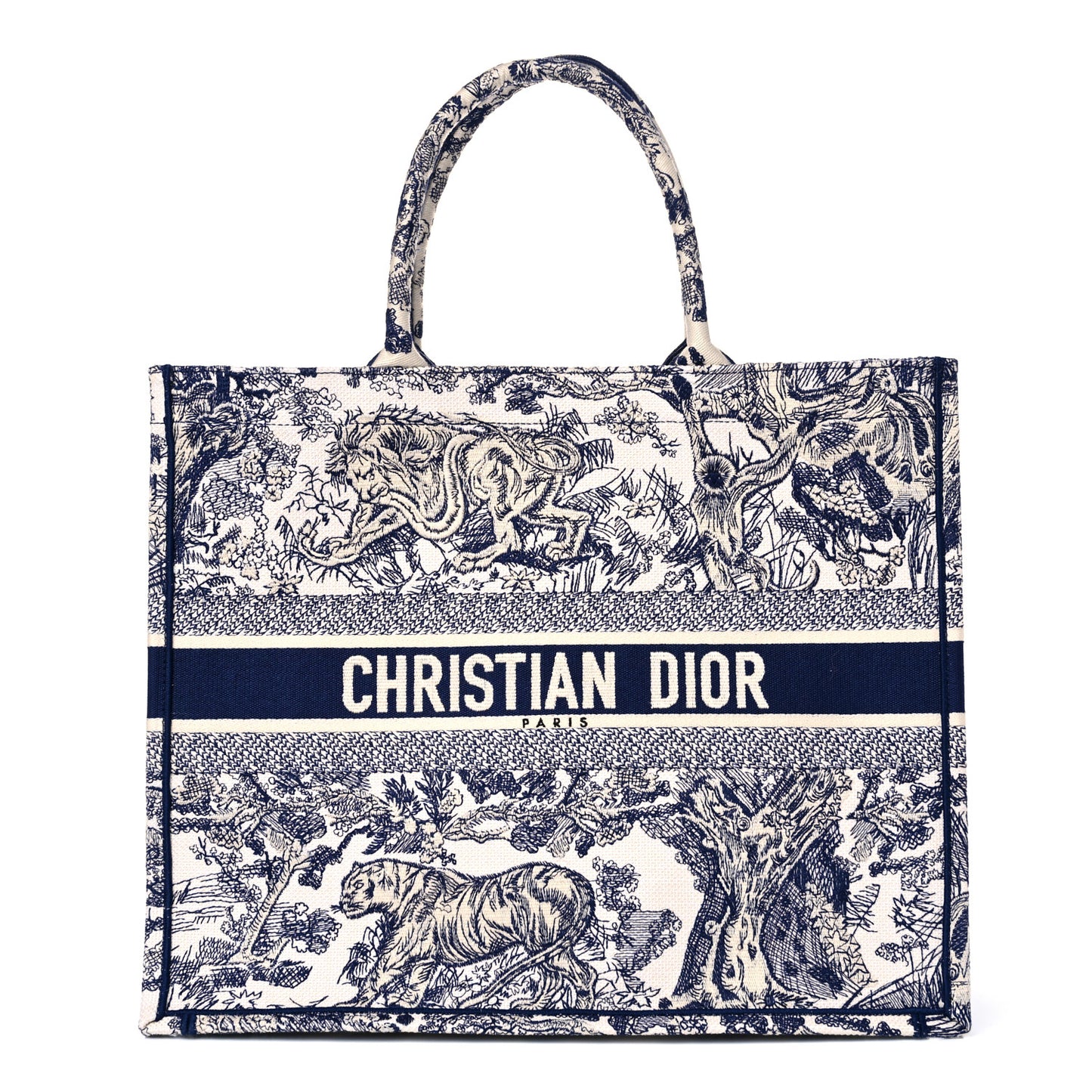 Canvas Embroidered Large Dioriviera Toile De Jouy Book Tote Blue