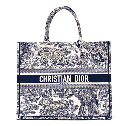 Christian Dior Canvas Embroidered Large Dioriviera Toile De Jouy Book Tote Blue 1 of 8