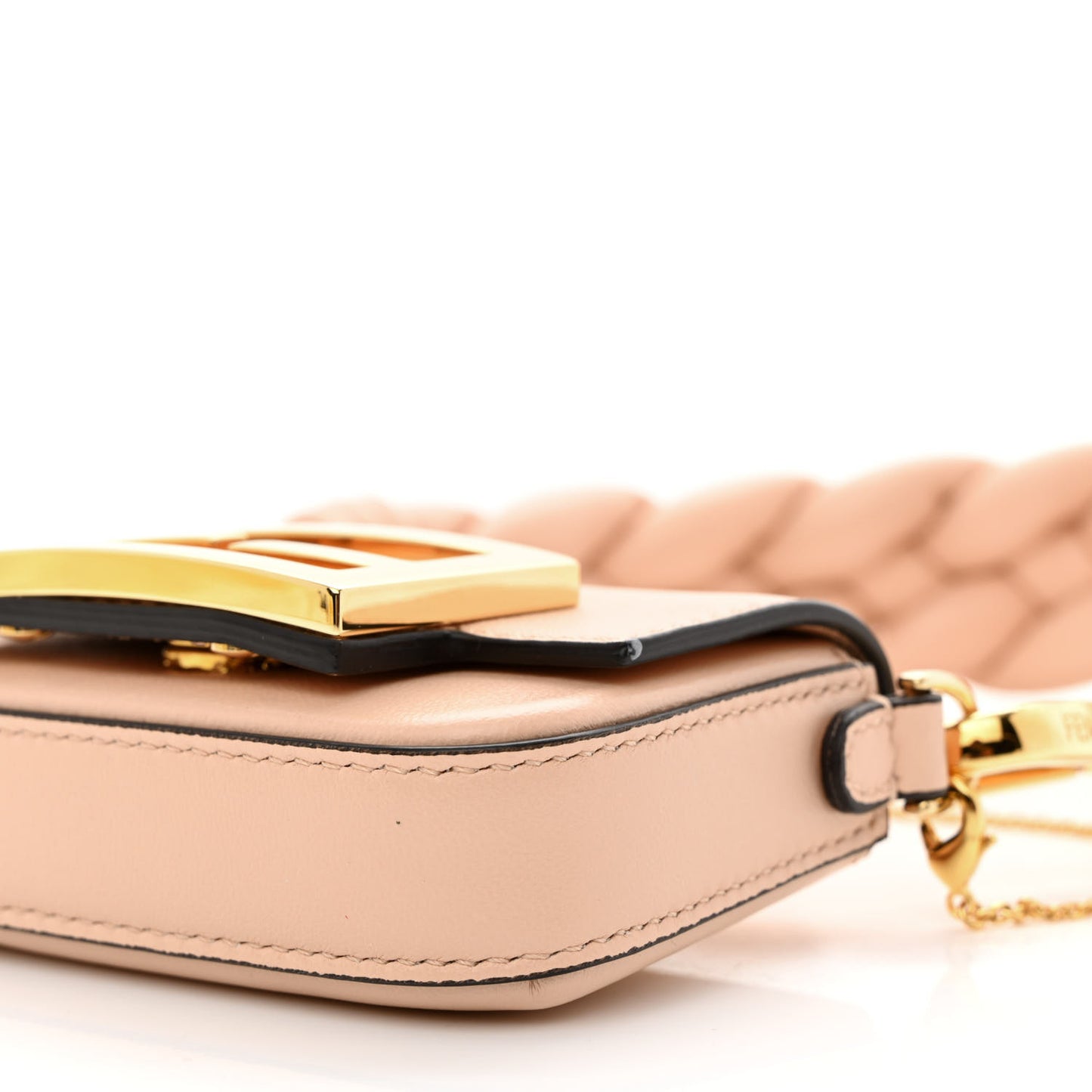 Shiny Nappa Braided Nano Baguette Maxi Handle Charm Light Rose