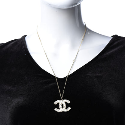 Chanel Metal Quilted CC Pendant Necklace Gold White 2 of 5