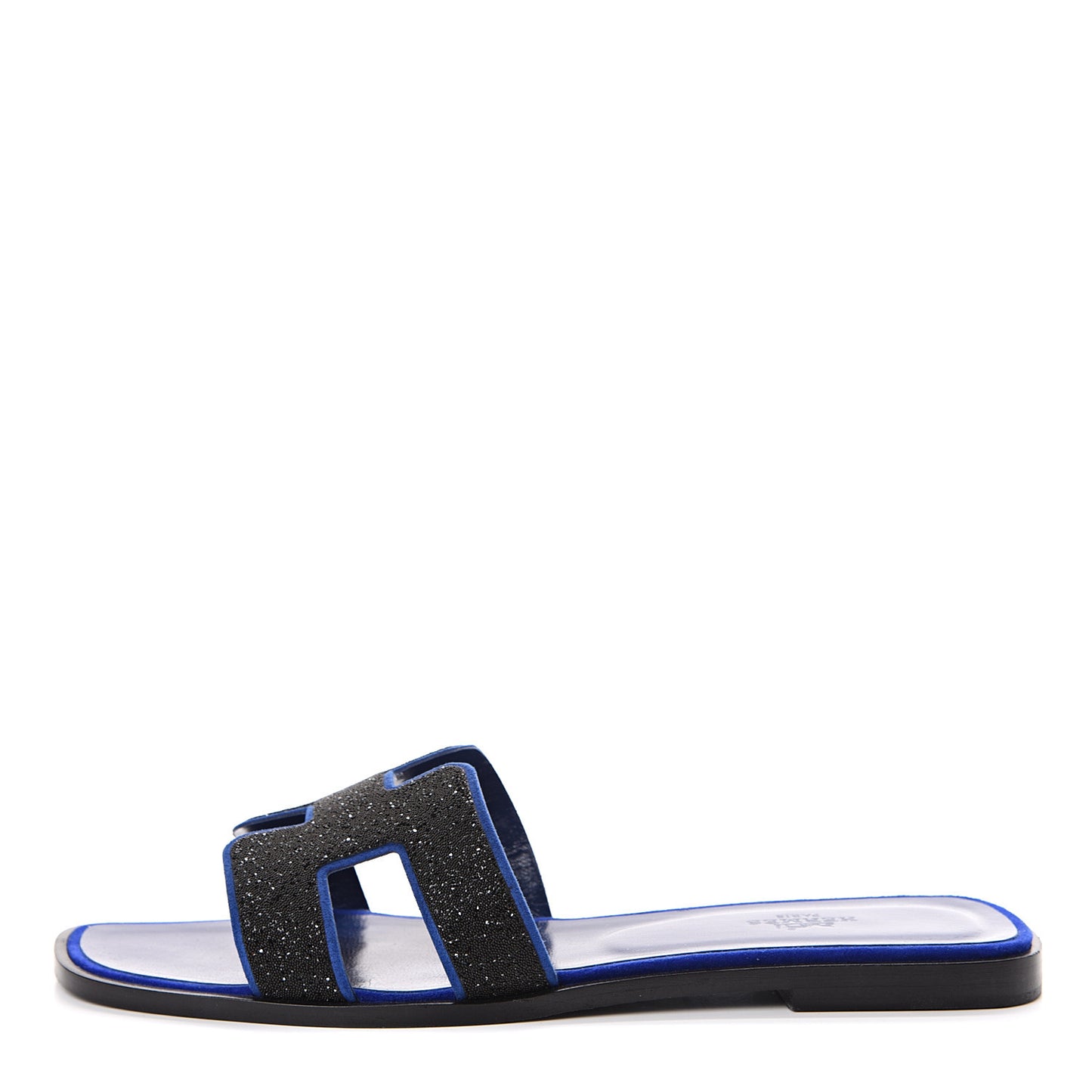 Suede Goatskin Crystal Powder Oran Sandals 40 Black Bleu Saphir