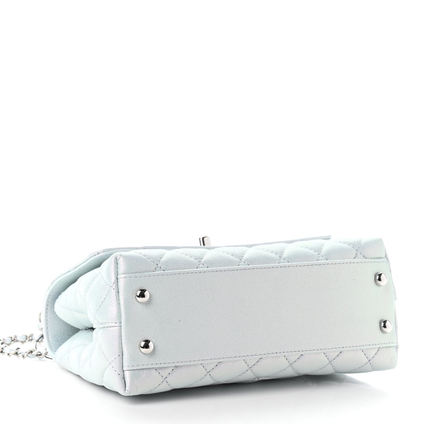Iridescent Caviar Quilted Mini Coco Handle Flap Light Blue
