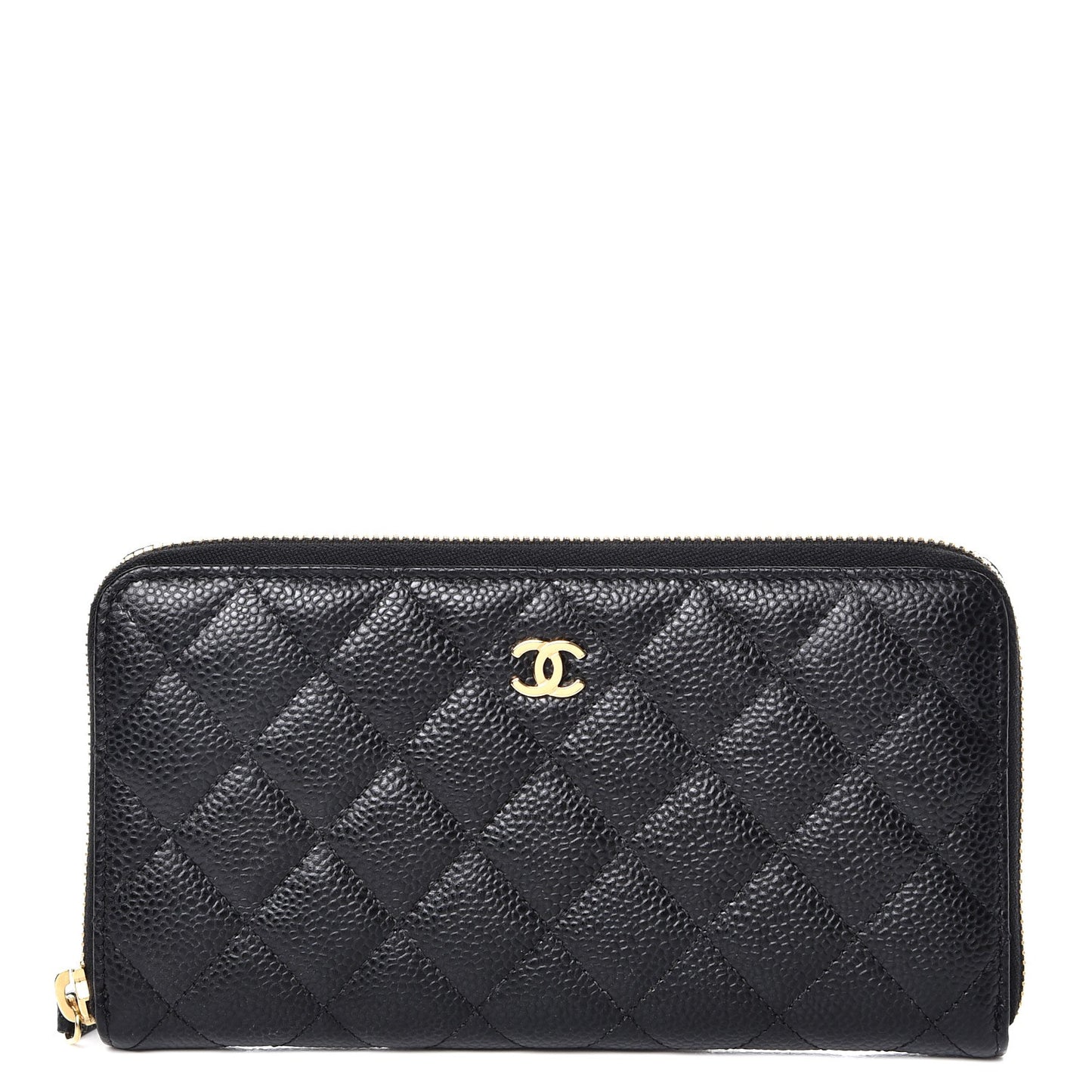 Caviar Quilted Large Gusset Zip Around Wallet Black