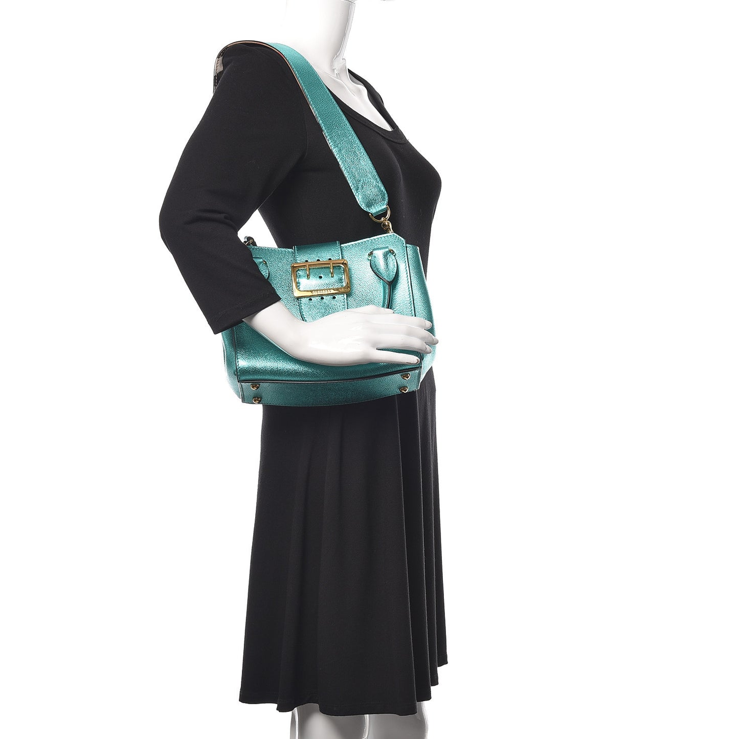 Metallic Soft Grain Calfskin Small Buckle Tote Emerald