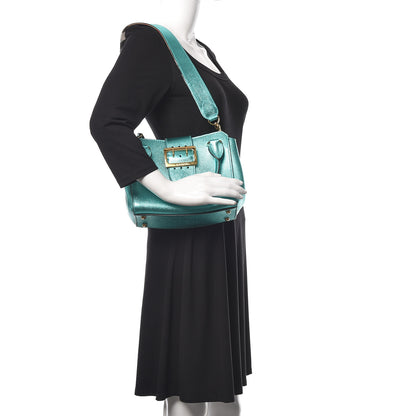 Burberry Metallic Soft Grain Calfskin Small Buckle Tote Emerald 3 of 12