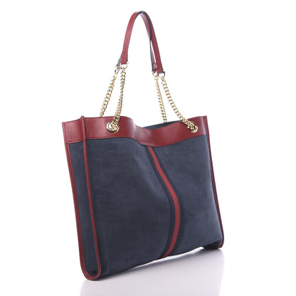 Gucci Suede Calfskin Large Rajah Chain Tote New Blue Romantic Cherry 3 of 10