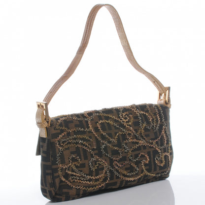 Fendi Zucca Lizard Beaded Baguette Tobacco 3 of 8