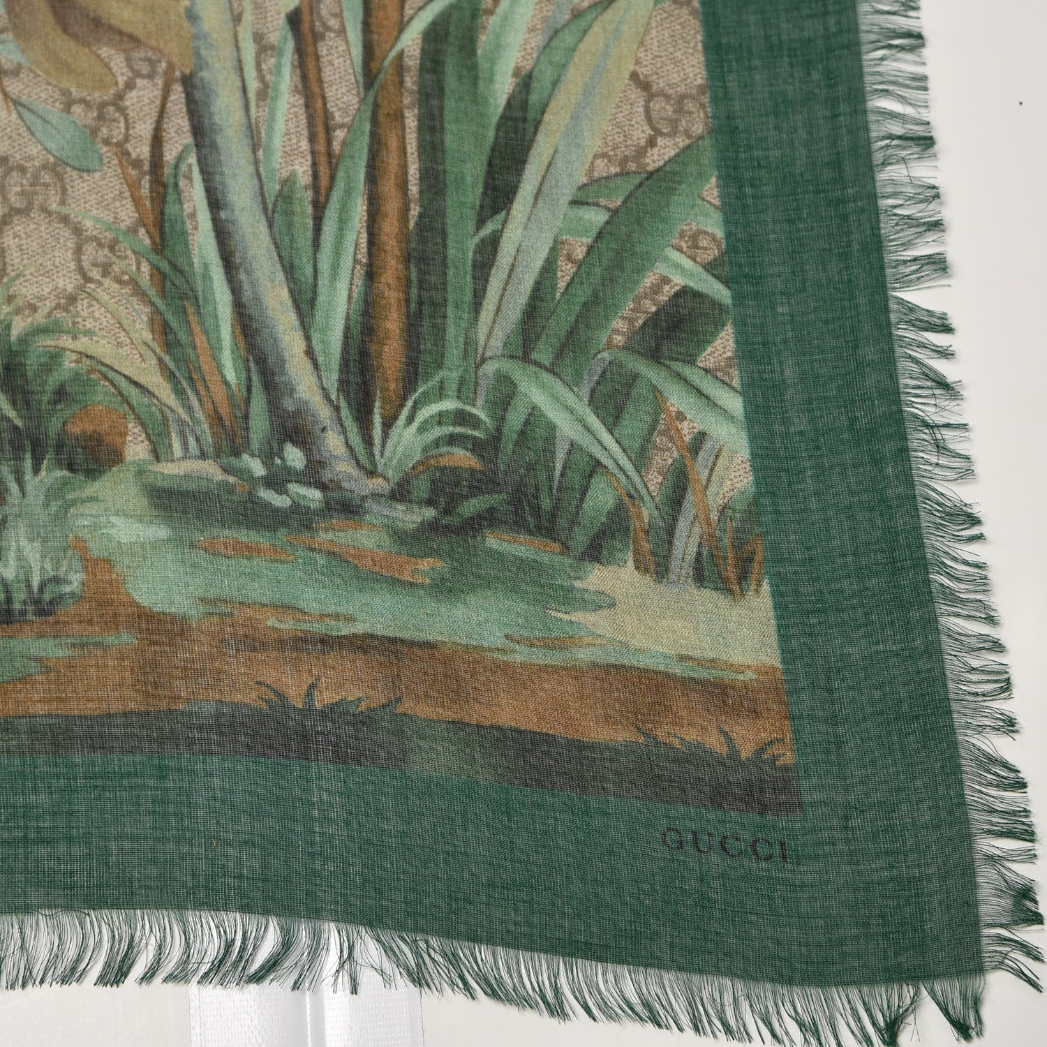 Gucci Modal Silk GG Monogram GG Tian Shawl Scarfl Green Dark Green 3 of 5