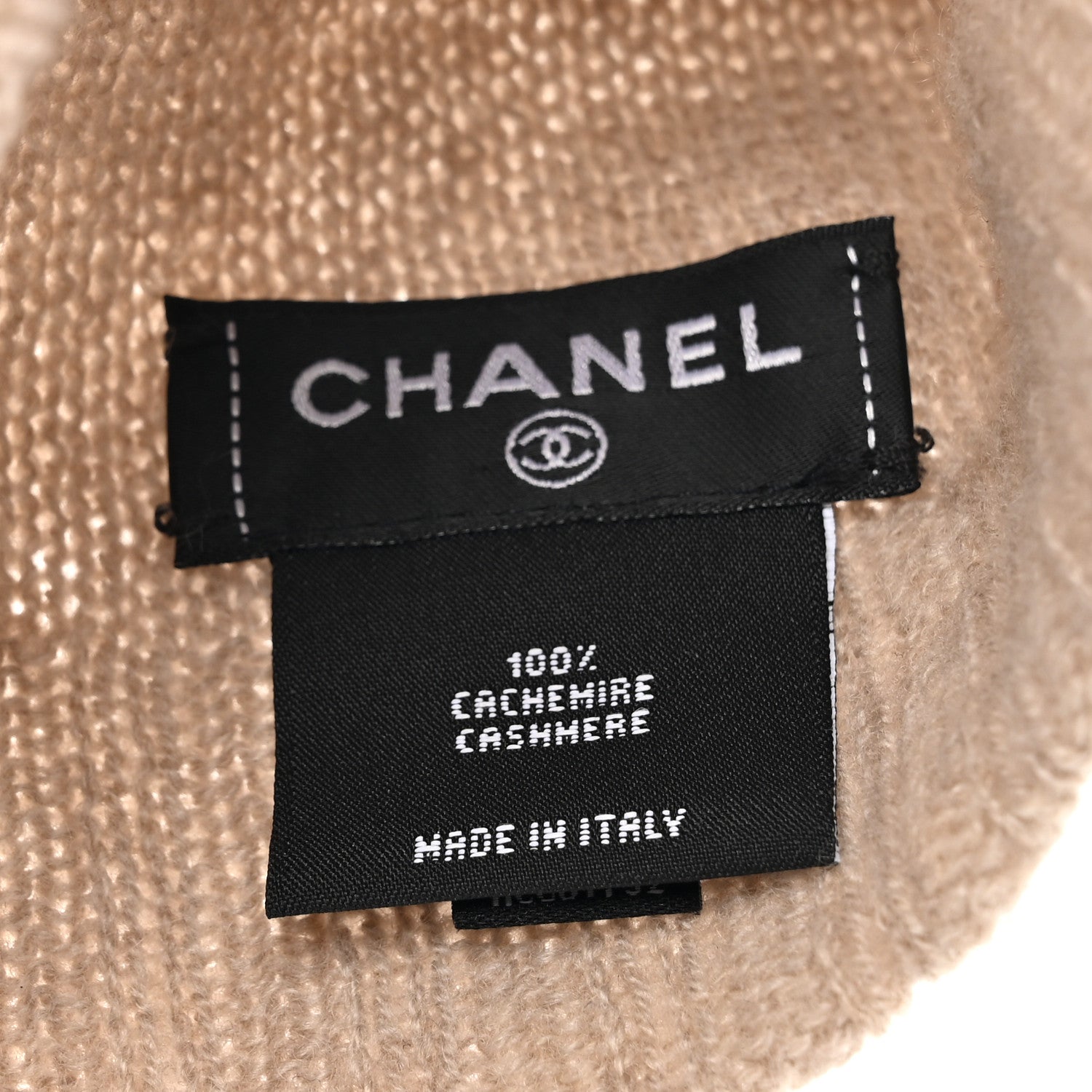 Chanel Cashmere CC Beanie Hat Beige Black 5 of 5