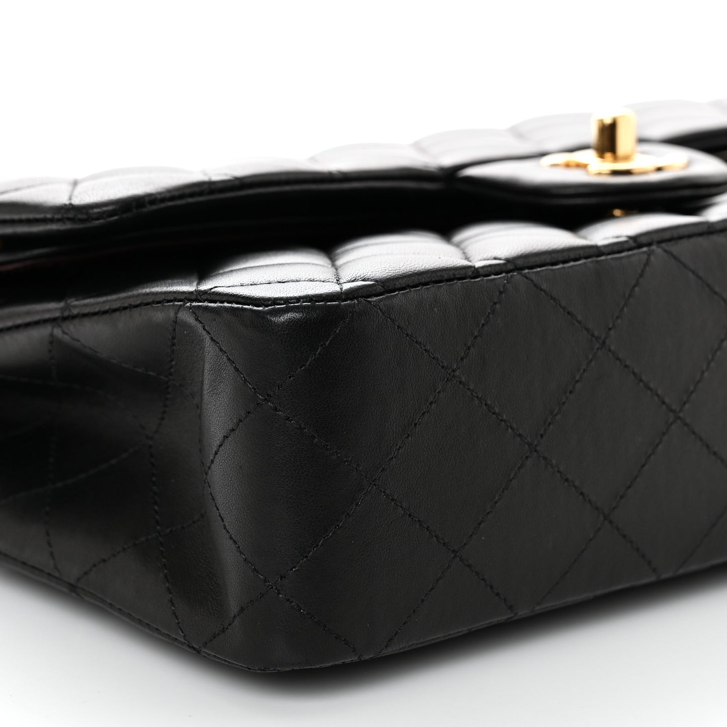 Lambskin Quilted Medium Double Flap Black