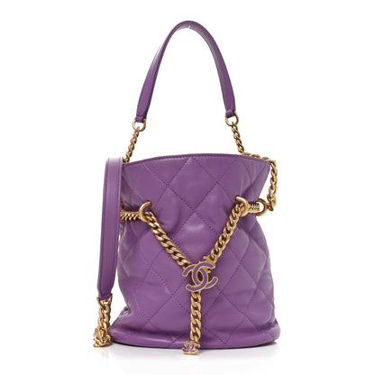 Chanel Lambskin Enamel Quilted Pending CC Bucket Drawstring Bag Purple 1 of 10