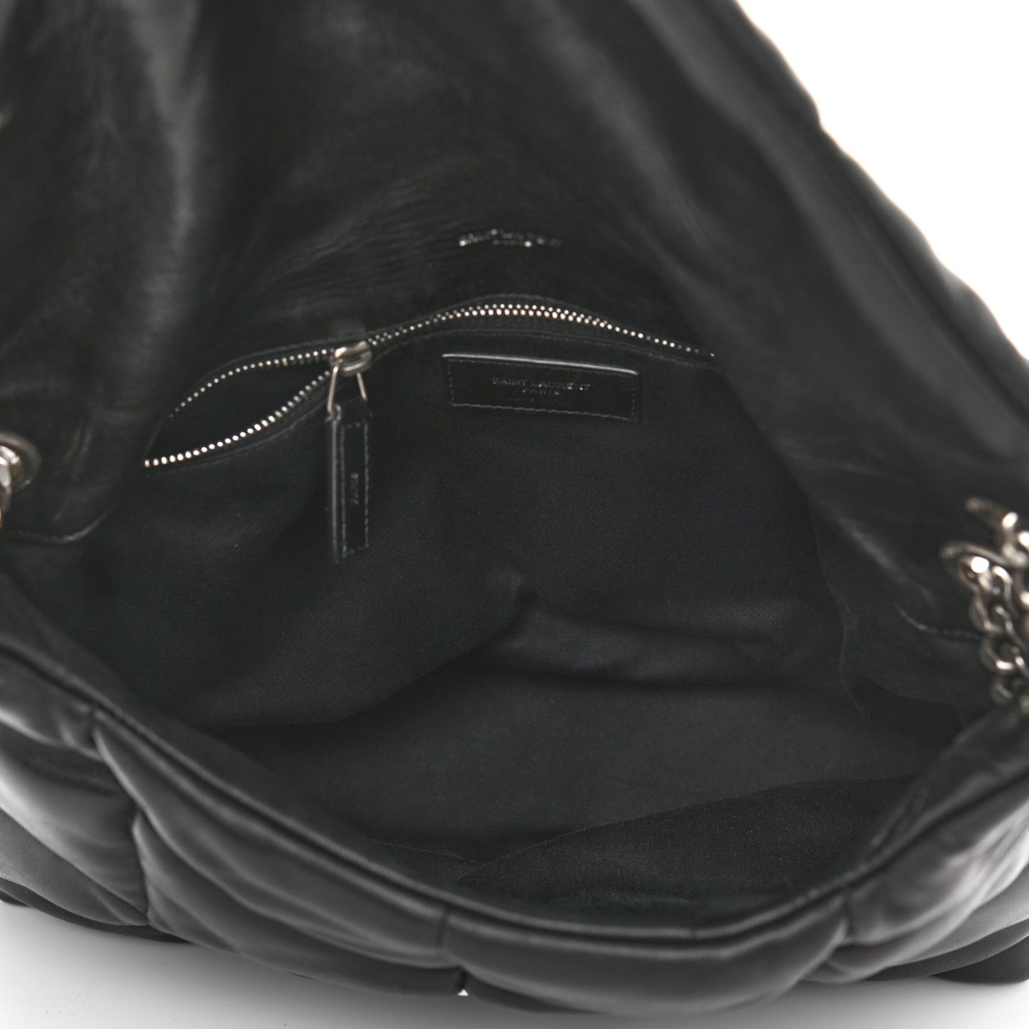Lambskin Quilted Medium Loulou Puffer Monogram Chain Satchel Black