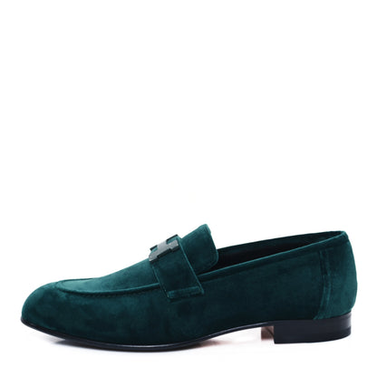 Hermes Velvet Mens Paris Loafers 40.5 Vert Fonce 1 of 9