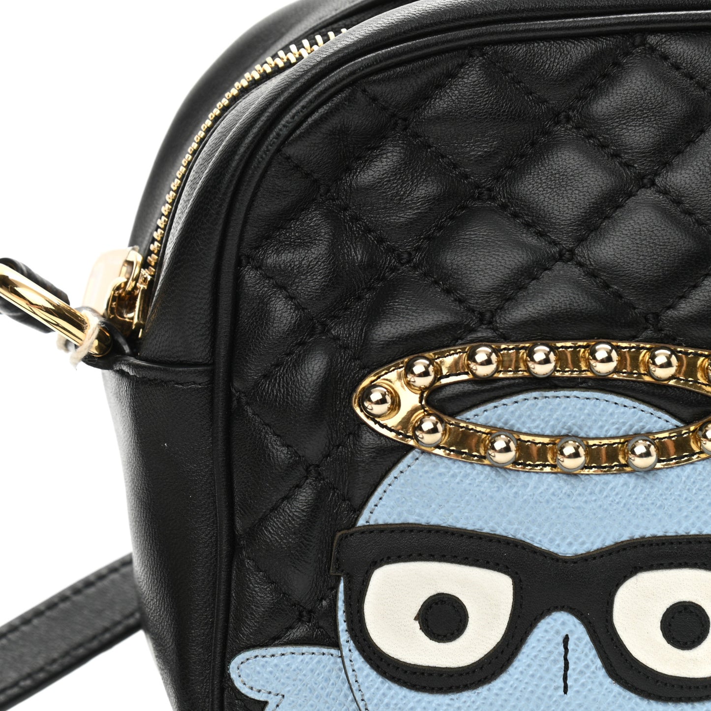 Lambskin Quilted Applique Camera Bag Black