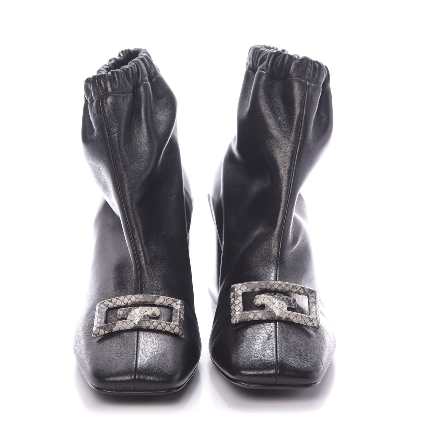 Calfskin Snakeskin Embossed ID Scrunch Bootie 37 Black