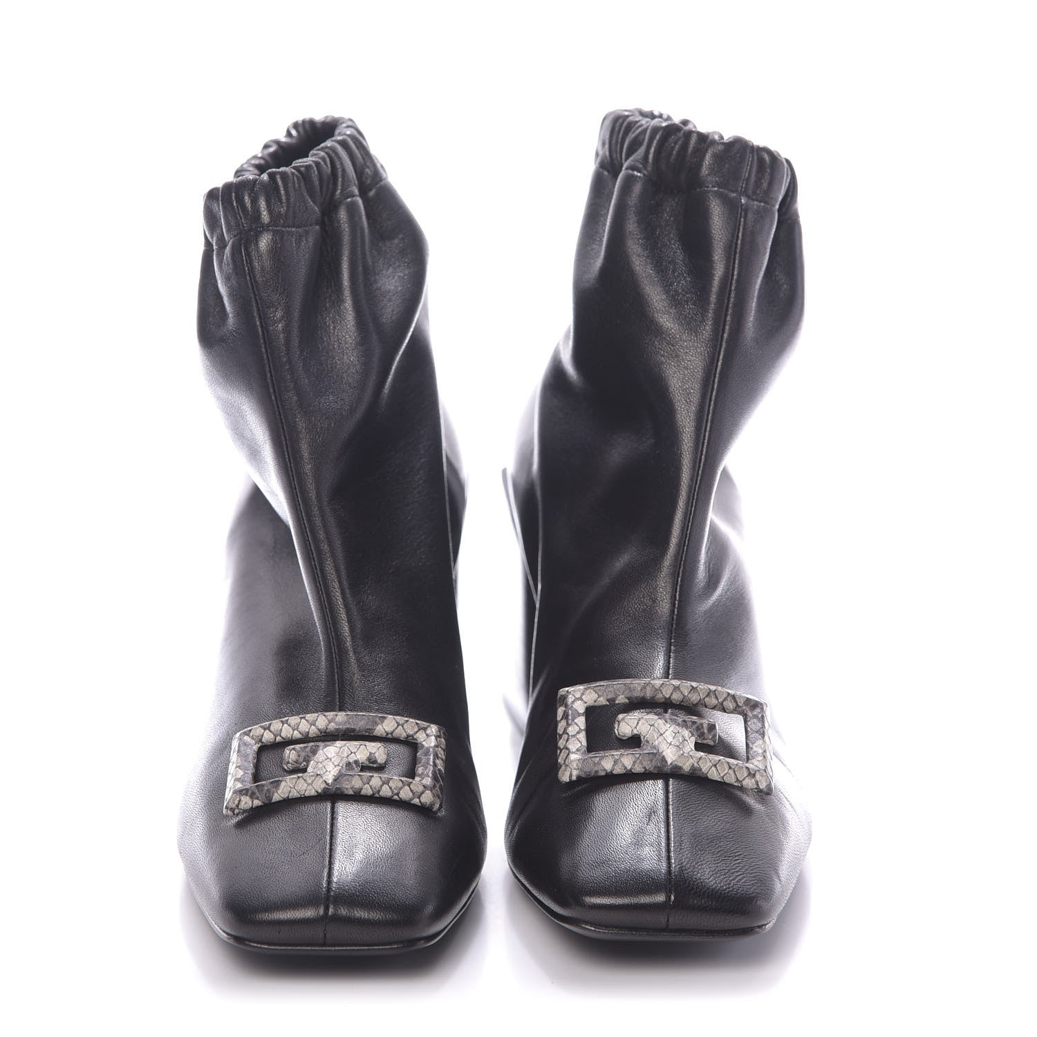 Givenchy Calfskin Snakeskin Embossed ID Scrunch Bootie 37 Black 2 of 10