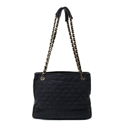 Chanel Wool Lambskin Shopper Tote Navy 1 of 10