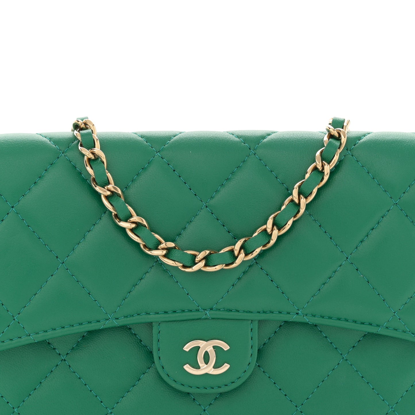 Lambskin Quilted Flap Phone Holder With Chain Green
